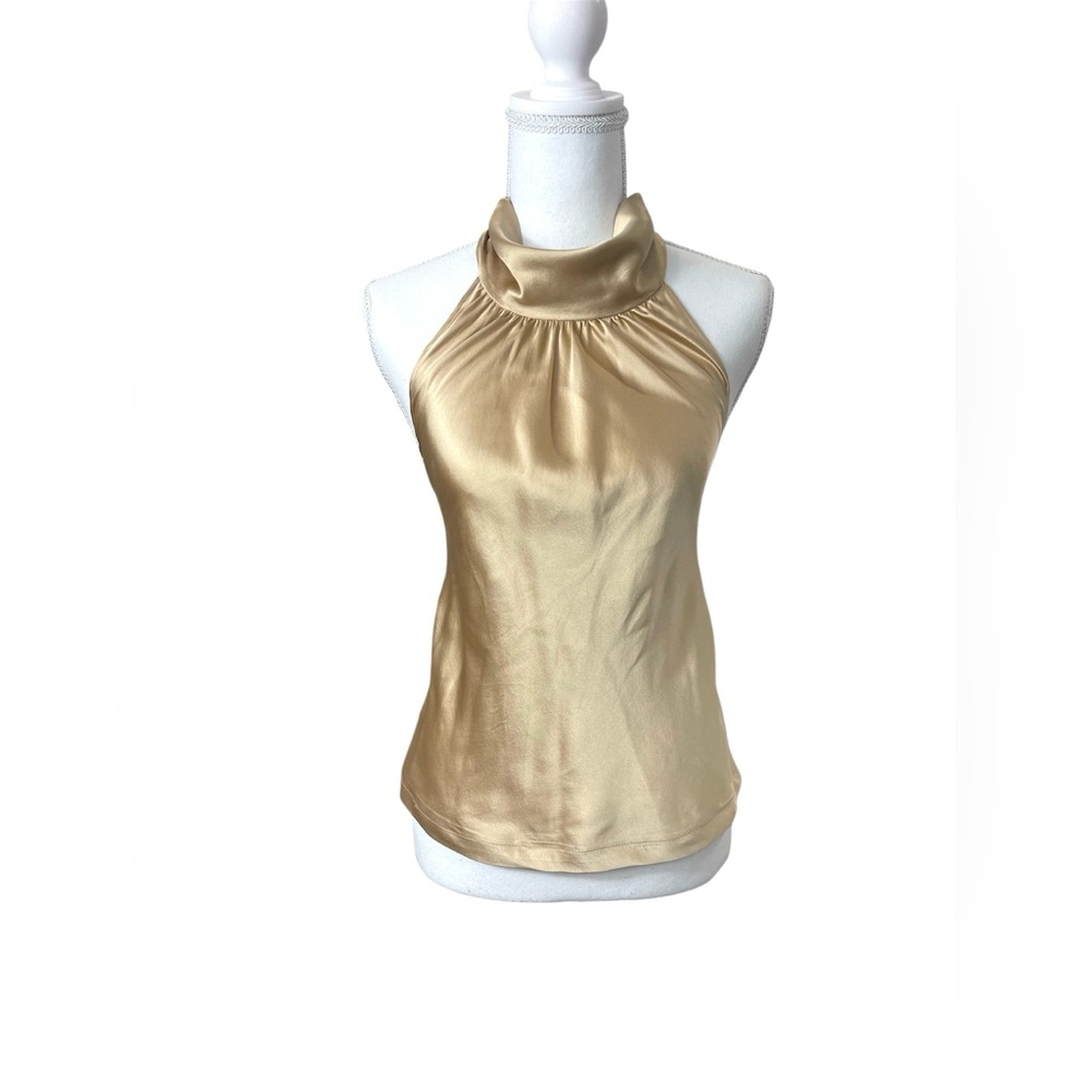 St. John Tan Champagne Satin Silk Sleeveless Halter Top Y2K 90’s Old Money XS - Picture 1 of 8